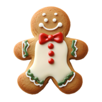 Gingerbread man cookie set . Classic holiday cookie with festive red and green icing accents on buttons and edges. Christmas gingerbread man top view . Gingerbread man cookie flat lay isolated png