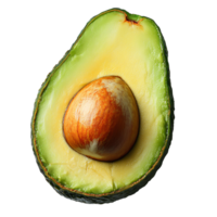 Avocado slice , top view, flat lay design, isolated on transparent background. Fresh green avocado slice with seed, showcasing creamy texture and vibrant color. Perfect for healthy food preparation png