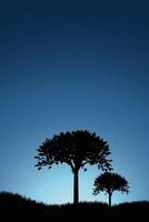 Twilight Tree Silhouette on Blue Gradient Sky vector