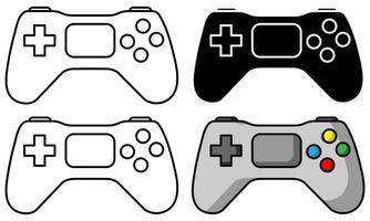 Set of game controllers or joypads in black and white and colour versions isolated on a white background vector