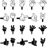 Set of Cartoon hand gestures in black and white and white and black isolated on a white background vector