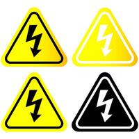 Yellow High voltage triangle signs with lightning in 4 designs, Colour and black and white isolated on a white background vector