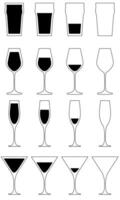 Set of different type of drinks glasses flat design isolated on a white background vector