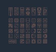 Set of creative modern art deco seafood icons in flat line style drawing on brown background. vector