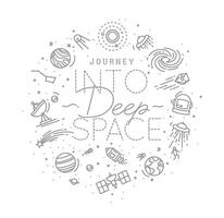 Space flat monogram lettering journey into deep space drawing with grey lines on white background vector