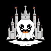 Cute Ghost with Crown in Front of Castle vector