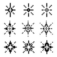 Set of Pixel Art Sparkle 8 Bit Retro Style Black and White vector