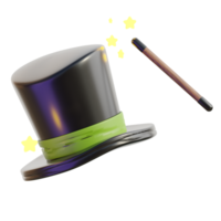3D Magical Top Hat And Wand Fantasy png