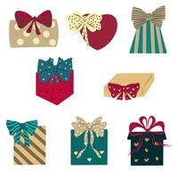 Gift boxes set, clip art on white background, set of colorful gift boxes of different shapes vector