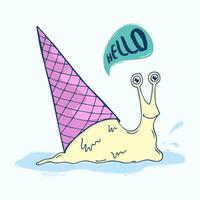 Cartoon Illustration of Snail with Ice Cream Cone Shell vector