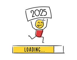 2025 character holding sign with loading Bar. Happy new year illustration vector