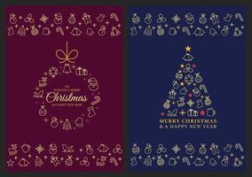 Merry Christmas and a Happy New Year Card Design. Christmas Tree and Wreath or Christmas ball Icon Poster, greeting card, web banner or background vector