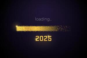 2025 loading progress bar reaching the end of 2024. Happy New Year . New year's eve digital loading screen with glitter confetti festive elements. vector