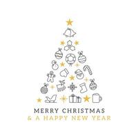 Navidad saludo tarjeta con árbol hecho por decorativo adornos festivo antecedentes web bandera para alegre Navidad y contento nuevo año vector