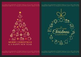 Merry Christmas and a Happy New Year Card Design. Christmas Tree and Wreath or Christmas ball Icon Poster, greeting card, web banner or background in red and green vector
