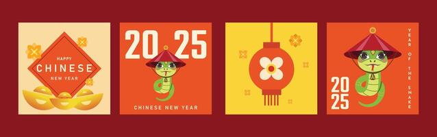Chinese new year 2025 year of the Snake. Snake illustration and design. traditional Chinese designs with snakes. Lunar new year concept, geometric modern design, social media post vector