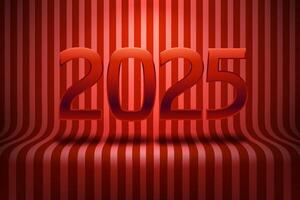 Happy new 2025 year card with digits in red studio. 3d illustration vector