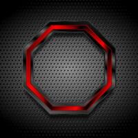 Black and red octagon on perforated metallic texture vector