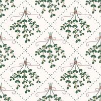Simple Christmas seamless pattern with mistletoe illustration. Pattern in background. vector