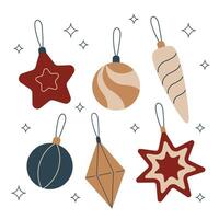 Christmas balls collection. Flat elements in retro style. Set for print, banner, card, brochure or poster vector