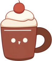 cute cartoon chocolate mug on top with whipping cream and red cherry png
