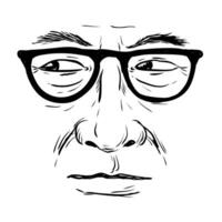 Man With Glasses Looking Sideways Line Drawing vector