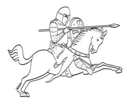 Medieval Knight on Horseback With Lance Line Drawing vector
