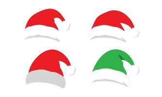 Set of Santa Claus Hats in Red and Green vector
