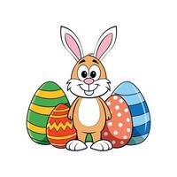 A cute bunny rabbit with a set of easter eggs. vector