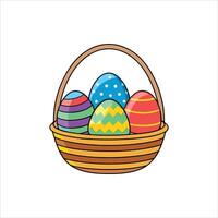 Drawing of a basket with easter eggs on it vector