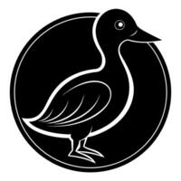 A black and white duck in a circle vector