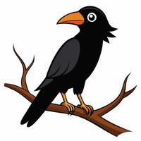 A cartoon crow sitting on a branch vector