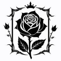A black and white rose with a crown on it vector