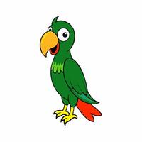 A cartoon green parrot with a red beak vector