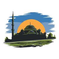 An image of a mosque featuring a blue dome with a structure in the setting vector