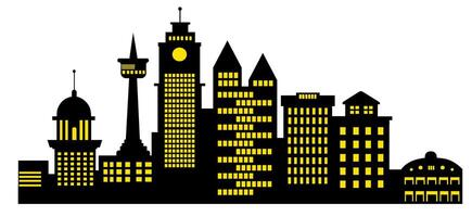 A city skyline with yellow lights on it vector