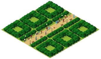Isometric view of a park with people walking through it vector