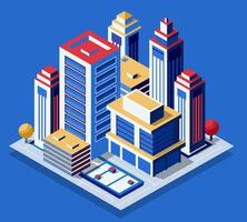 Isometric city with skyscrapers and a park vector