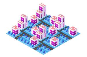 Isometric city with skyscrapers and trees vector