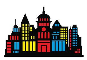 A city skyline with colorful buildings vector