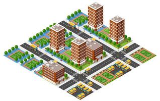 Isometric city with buildings and trees vector