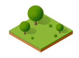 Isometric illustration of a green field with trees vector