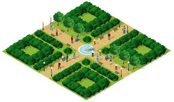 Isometric park with people and trees vector