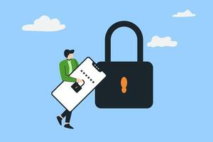 Male and mobile phone with security password vector
