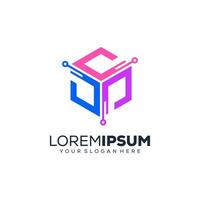 Abstract digital polygon logo design vector