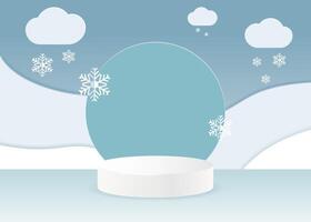 3d podium for product display on christmas background in cut paper style vector