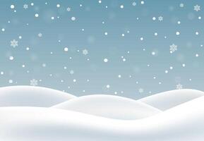 Winter snowy landscape. Hills with snowdrifts. Blue sky and snowfall. Invitation design. empty background for design. vector