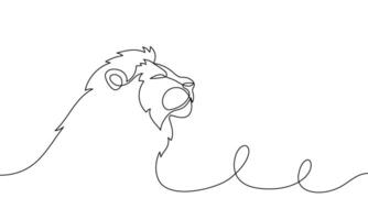 Banner continuous line lion portrait, head, side. Linear minimal style. Illustration vector