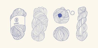 A set of balls of yarn. Thread for knitting in line style. vector
