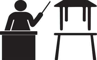 Desk table furniture silhouette . learning icon illustration graphic design. A silhouette of student is sitting at a reading table vector